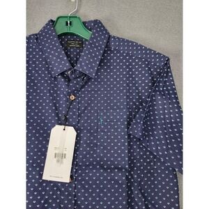 7 Diamonds Shirt Men L Navy Blue Short Sleeve Button Up All Over Print Made Well